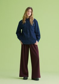 Resim Regular Fit Yüksel Bel Geniş Paça Kadın Bordo Pantolon Colin's
