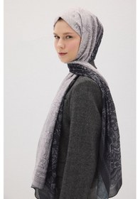 Resim Mirsoy Scarf Eftelya Pamuk Etnik Desen Şal Gri 