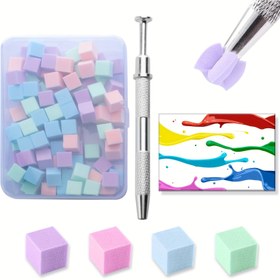 Resim 100 Tırnak Süngeri Seti, Tutucu Kalem ve Renkli Tırnak Fırçaları ile Gummy Meyve Renkli Tırnak Sanatı Süngerleri içerir, Tırnak Sanatı Tasarımı için Kokusuz (Renkli) 