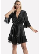 Resim Nbb Kadın Siyah Saten Tüllü Sabahlık 001 