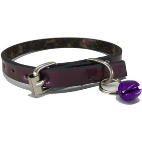 Resim Mor Renk Parlak Rugan Derili 1 CM Zilli Kedi Tasması 