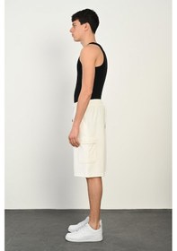 Resim R-4374 Bel Lastikli Kargo Cep Dalgıç Şort Ekru 