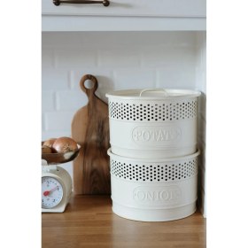 Resim Dekorz Dükkan Galvaniz Soft Krem Iki Katlı Patates & Soğan Saklama Kovası 