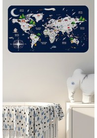 Resim Bayraklı Dünya Haritası Dünya Atlası Stiker 100 X 65 Cm 