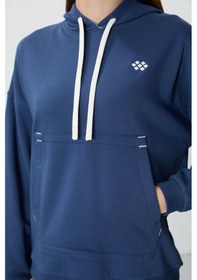 Resim Tommy Life Parlament Kompakt Pamuklu Kalın Pürüzsüz Dokulu Kapüşonlu Oversize Fit Kadın Sweatshirt - 97291 Parlament Mavisi 
