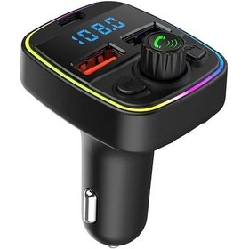 Resim Siyah Araç Fm Transmitörü: Bluetooth Arama, Pd Hızlı Şarj + Çift Usb, Mp3 Çalar Ve Ambiyans Işığı İle 