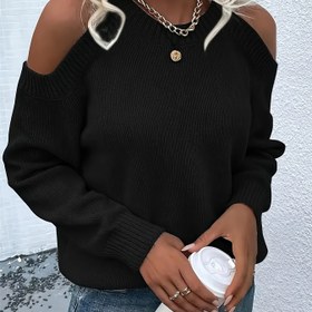 Resim Kadın Omuz Dekolteli Uzun Kollu Kazak - Yumuşak Pembe Bisiklet Yaka, Günlük ve Resmi Kombinler için Sıcak İlkbahar/Sonbahar Kazak, Günlük Şık Kadın Giyim 