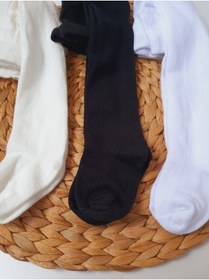 Resim PİLEKİ BABY 3 Adet Kız Bebek Çocuk Düz Desen Külotlu Çorap Pamuklu Esnek Likralı Okul Çorabı 