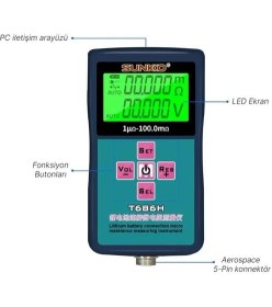 Resim Sunkko T686H Hassas Pil Iç Direnç ve Voltaj Test Cihazı (0-100V - 0-100 Ohm) 