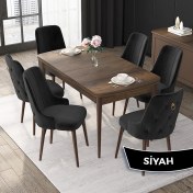 Resim Canisa Concept Nex Serisi, Barok Ahşap Desen 80 x 132 cm Mdf Mutfak Masası Takımı Metal Iskelet, 6 Sandalye Gold Halka 
