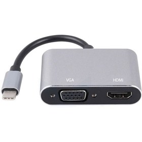 Resim USB C Type c to HDMI 4K +VGA çevirici adaptör kablo 2 in 1 USB C Type c to USB C Type c to HDMI 4K +VGA çevirici adaptör kablo 2 in 1