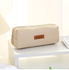 Resim Teltree Ortaokul Öğrencileri İçin Büyük Kapasiteli Tek Katlı Basit Desenli Pamuk Keten Kalem Çantası - Bej 