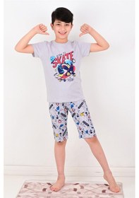 Resim Vitmo erkek çocuk kapri pijama takımı born to skate gri 