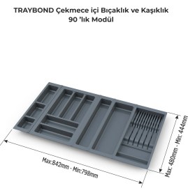 Resim Çekmece Içi Kaşıklık ve Bıçaklık Düzenleyici Antresit, 84X48 Yandan ve Boydan 4cm Kesilebilir 
