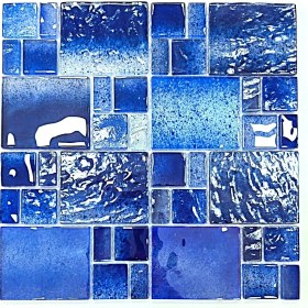 Resim MozaiKristaL Banyo Havuz ve Tüm Yüzeyler Için Desenli Mavi 30X30CM. Fileli Kristal Cam Mozaik. ( 11 File Karo=1 M2 Fiyatıdır. ) 