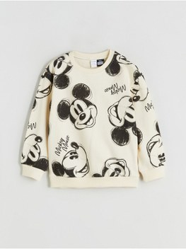 LC Waikiki Bej Bisiklet Yaka Mickey Mouse Baskılı Erkek Çocuk Sweatshirt