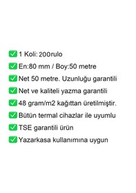 Resim 80x50 Metre Termal Yazarkasa Ve Adisyon Rulosu 1 Koli:200 Adet Rulo 