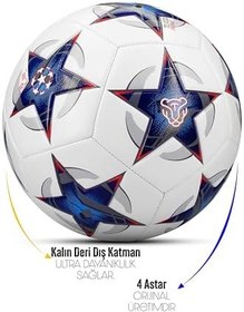 Resim 3lü Set Futbol Topu Tekmelik Şampiyonlar Ligi Pompalı Sert Zemin Halı Saha Futbol Topu Mavi No:5 