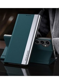 Resim Samsung Galaxy Uyumlu S23 Fe Pu Deri + Pc Galvanik Telefon Kılıfı Düşme Koruması Stand Kılıfı İçin 