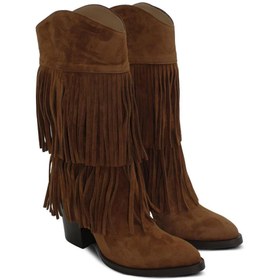 Resim Vario Hakiki Süet Püsküllü Western Topuklu Çizme E13 SUEDE SIGARO 