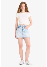 Resim Defacto Yüksek Bel Yıkamalı Cepli Jean Şort Etek E0566ax25smnm39 Mavi 