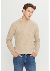 Resim AC&Co / Altınyıldız Classics Erkek Bej Standart Fit Normal Kesim Bisiklet Yaka Jakarlı Triko Kazak Bej 