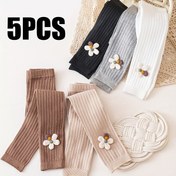 Resim 5'li Kız Rib Knit Tayt Seti - 3D Çiçek Detayları ile Esnek, Yüksek Elastikiyet, Orta Uyluk Uzunluğu, Düz Renk, Sadece Elde Yıkama, Günlük Giyim için Mükemmel, Kızlar için Tayt, Tüm Mevsimler Tayt, Yüksek Elastikiyet Tayt, Yumuşak Dokulu Tayt 