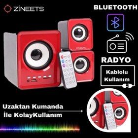 Resim Zineets Bluetooth Hoparlör 3.5mm Jack Kablolu Bilgisayar Hoparlörü Müzik 2 1 Ses Sistemi Radyolu Usb Speaker 