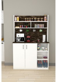 Resim %100 Mdflam Kahve Köşesi Çok Amaçlı Mutfak Dolabı Kahve02 Beyaz - Siyah Taş Beyaz - Siyah Taş 