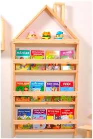 Resim MiniWood Çocuk Odası Eğitici Montessori Kitaplık Mobilya Raf Duvar Rafı 4 Lü 