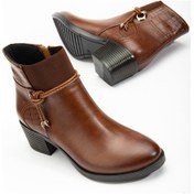 Resim Kadın Topuklu Bot Günlük Taba Boğaz Elastik Kalın Topuklu-3216 Taba 