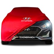 Resim ULTRASHOP Hyundai Sonata 7 (2014 - 2019) Kırmızı Kumaş Araba Branda Logolu Kumaş Araba Brandası Penye Branda 