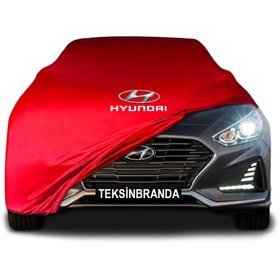 Resim ULTRASHOP Hyundai Sonata 7 (2014 - 2019) Kırmızı Kumaş Araba Branda Logolu Kumaş Araba Brandası Penye Branda 