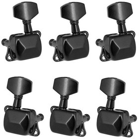 Resim Yarı Kapalı Elektro Gitar Tel Düğmeleri Tel Hizalama Düğmesi Üst Kıvırıcı Küçük Kare Sap Siyah 3 Sol 3 Sağ 