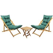 Resim Bysay Ahşap Katlanabilir Puf Minderli Şezlong 3 Lü Set Haki 