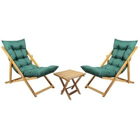 Resim Bysay Ahşap Katlanabilir Puf Minderli Şezlong 3 Lü Set Haki 