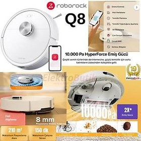 Resim ROBOROCK Q8 AKILLI ROBOT SUPURGE BEYAZ 10.000 PA HYPERFORCE CEKIS GUCU YENI MODEL 