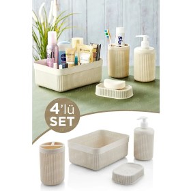Resim Universal 4 Parça Banyo Seti | Düzenleyici Diş Fırçalık Sabunluk Banyo Seti 