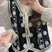 Resim Kadınların Preppy Stili Çiçek Desenli Rahat Üst - Bahar/Yaz Rahat Üst, V Yaka, Hafif Kumaş, Rahat Kesim, Rahat Giyim Üstü|Çiçek Desenli Üst|Esnek Kumaş, Kolsuz Üstler 