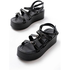 Resim 861-1222 Siyah Tokalı Bilekten Bağlamalı Dolgu Kadın Sandalet Siyah 