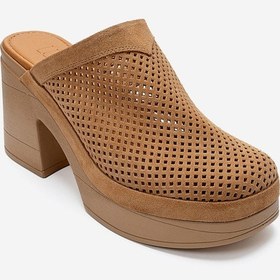 Resim Luvishoes Dejas Taba Süet Hakiki Deri Delikli Kadın Kalın Topuklu Terlik 
