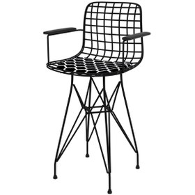 Resim Knsz ufak boy tel bar sandalyesi 1 li uslu syhviona kolçaklı 55 cm oturma yüksekliği mutfak bahçe cafe ofis 