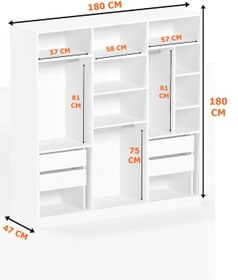 Resim Ae-2115 Kale Beyaz Gardırop 6 Kapaklı, 4 Çekmeceli, 3 Askılıklı, 
