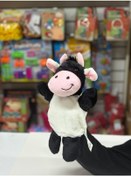 Resim Peluş 25 Cm El Kuklası Siyah Beyaz İnek Kukla Çok Renkli 