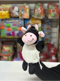 Resim Peluş 25 Cm El Kuklası Siyah Beyaz İnek Kukla Çok Renkli 