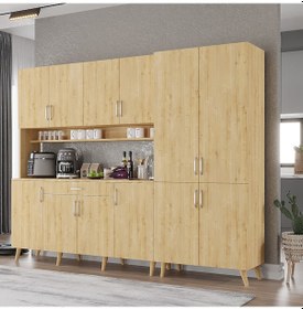 Resim Gale Kahve Köşesi Çok Amaçlı Dolap Kiler Mutfak Dolabı Meşe 240cm Meşe 