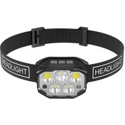 Resim Lemestar Led Kafa Feneri, 1000mah Şarjlı Batarya, 3xpe+2cob, Duyarlı Sensör, Uzun Süre Kullanıma Uygun, Balıkçılık Ve Gece Kullanıma Ideal, Siyah, Tek Adet Çok Renkli 