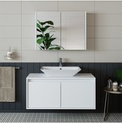 Resim ROOMART Banos Banyo Lavabolu Mat Beyaz Mdf 100cm Banyo Dolap+aynalı Banyo Üst Dolap 