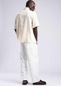 Resim Yazı Detaylı Keten Gömlek 