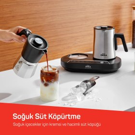 Resim Arzum OK0027 OKKA Rich Moka Pot Karıştırıcılı Metal İtalyan ve Türk Kahve Makinesi - Krom 5 Fincan 